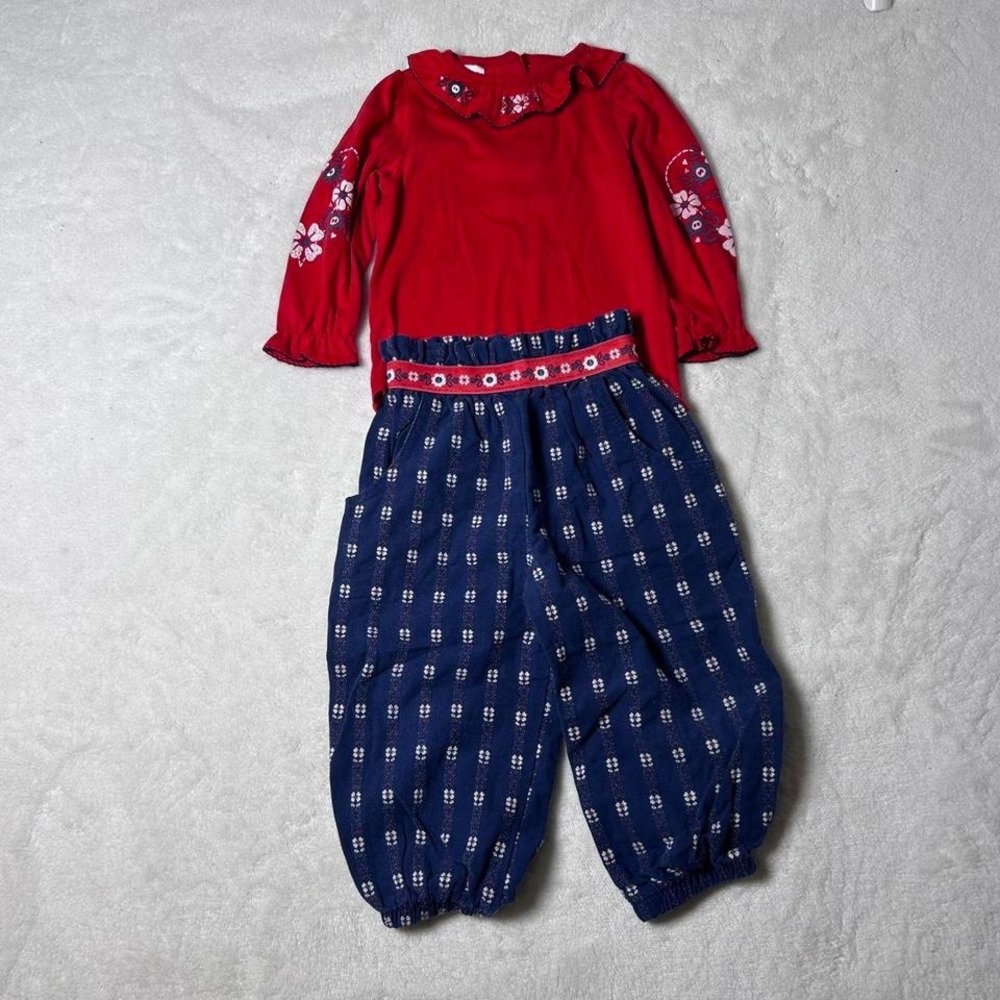 Vintage Oshkosh Red white and‎ blue floral bubble pants matching turtleneck USA